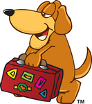Brown Dog Mascot Cartoon Character Carrying Luggage